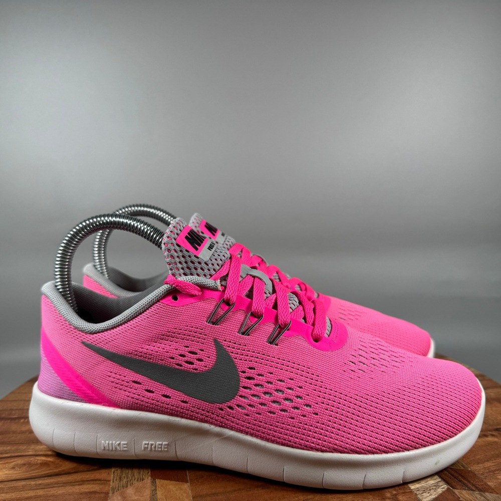 Nike Free RN Pink Blast Grey Running Shoes 833993-600 Womens 6.5 Youth 5Y